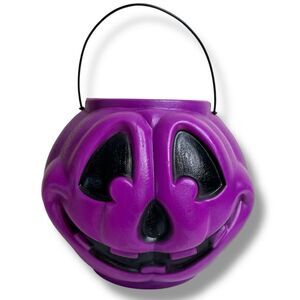 Vintage General Foam Plastics Blow Mold Purple Pumpkin Jack O Lantern Bucket